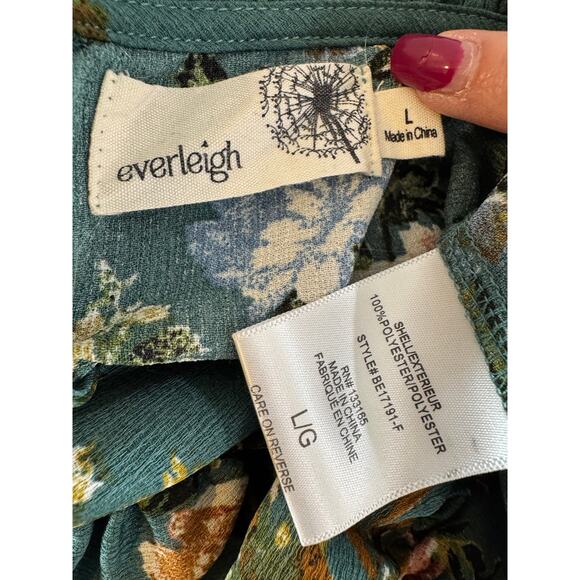 Everleigh Floral Puff Sleeve Blouse Size Large Teal Green Romantic Top - Picture 4 of 4